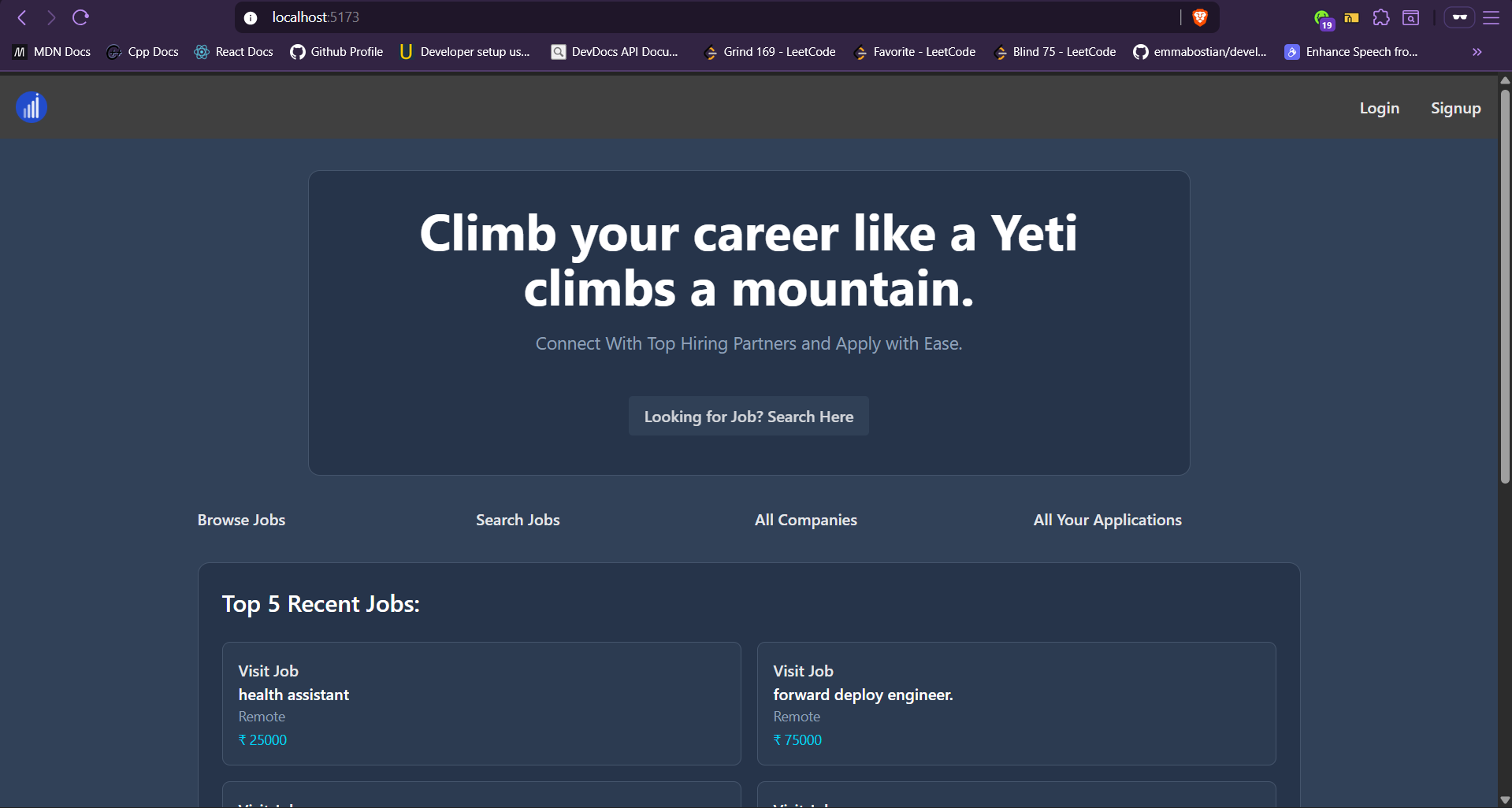 Yeti Jobs interface preview